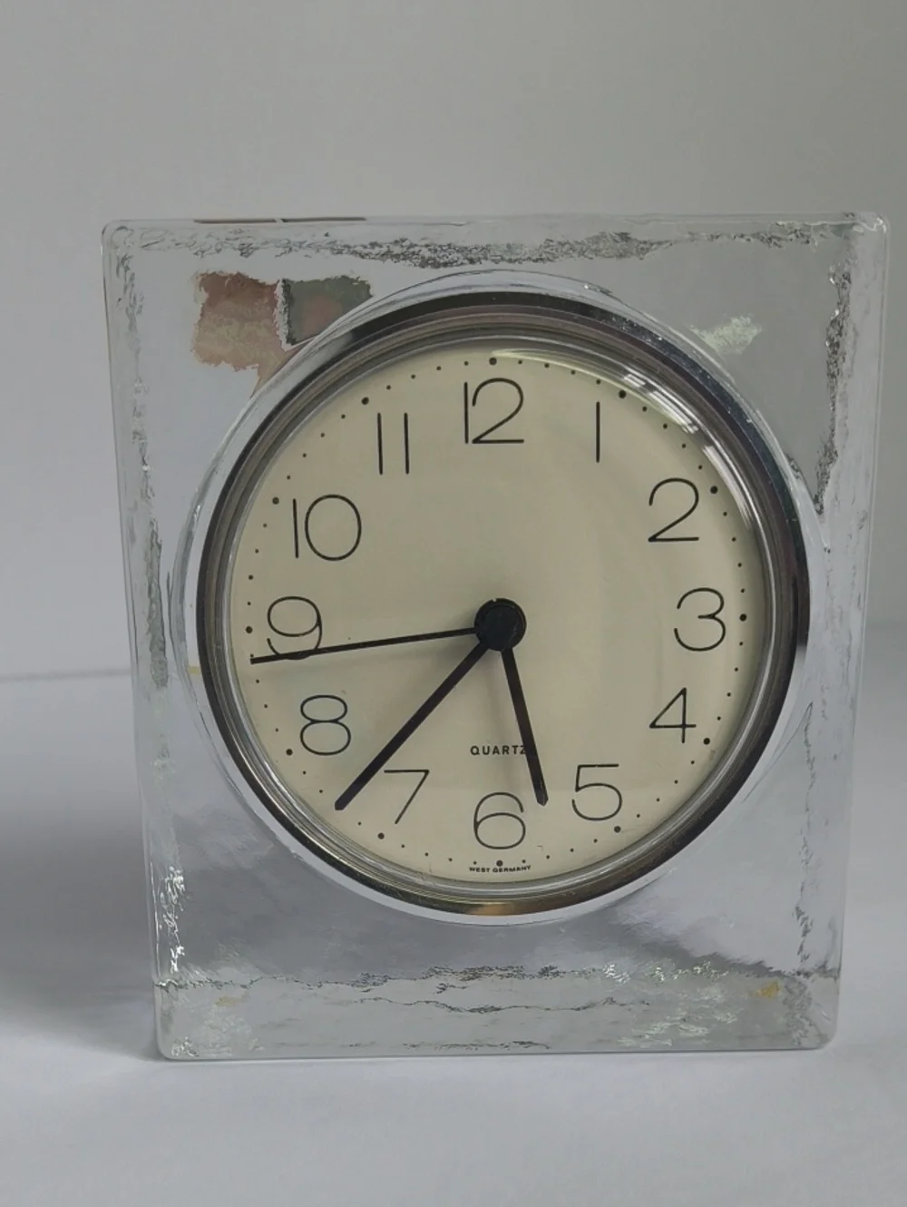 Vtg German Glass Ice Cube Quartz Clock Vintage